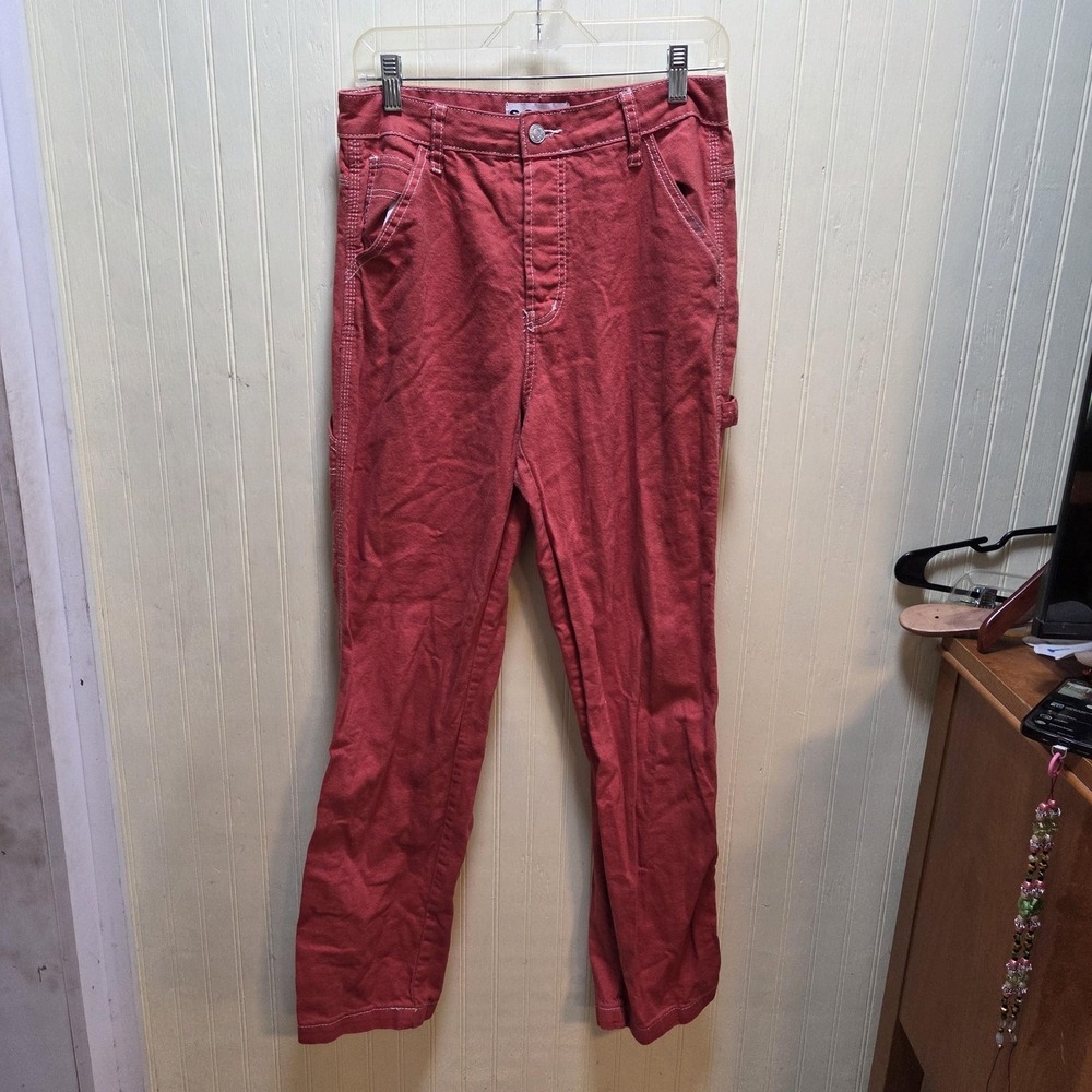 S.O.N.G. Pants Juniors 9/29 Red Denim Carpenter Relaxed Button Pockets Casual